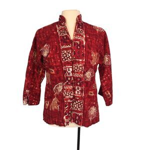 Kahala Liberty House Vintage 50s Red White Hawaiian Shirt Frog Closures, 36 Bust